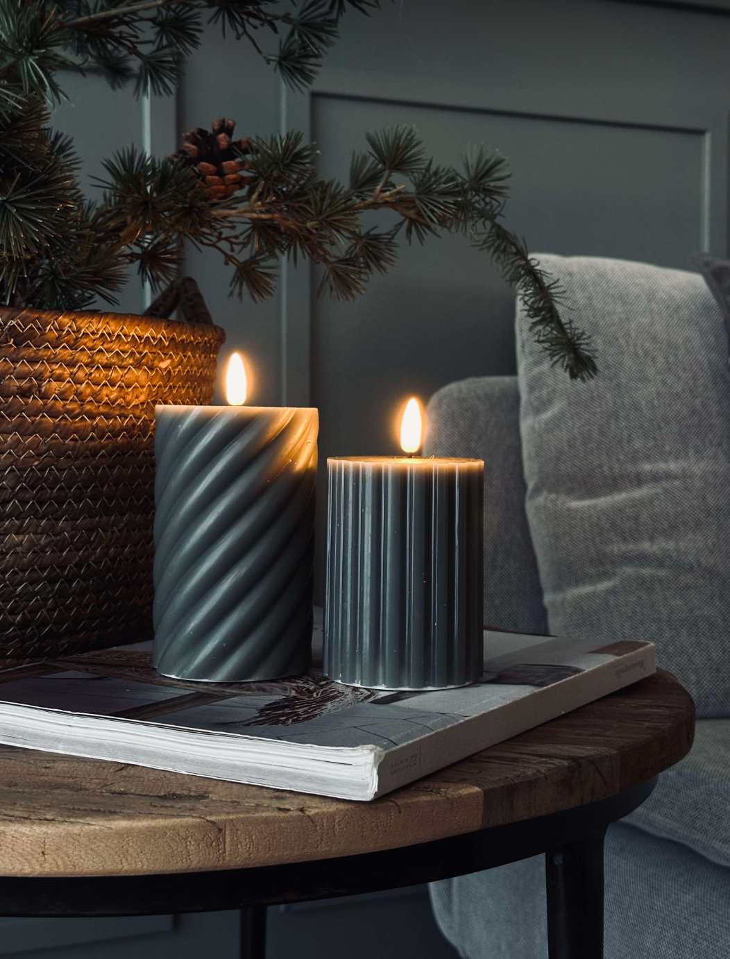 LED bloklys / Design – 2 stk Grønn stripet