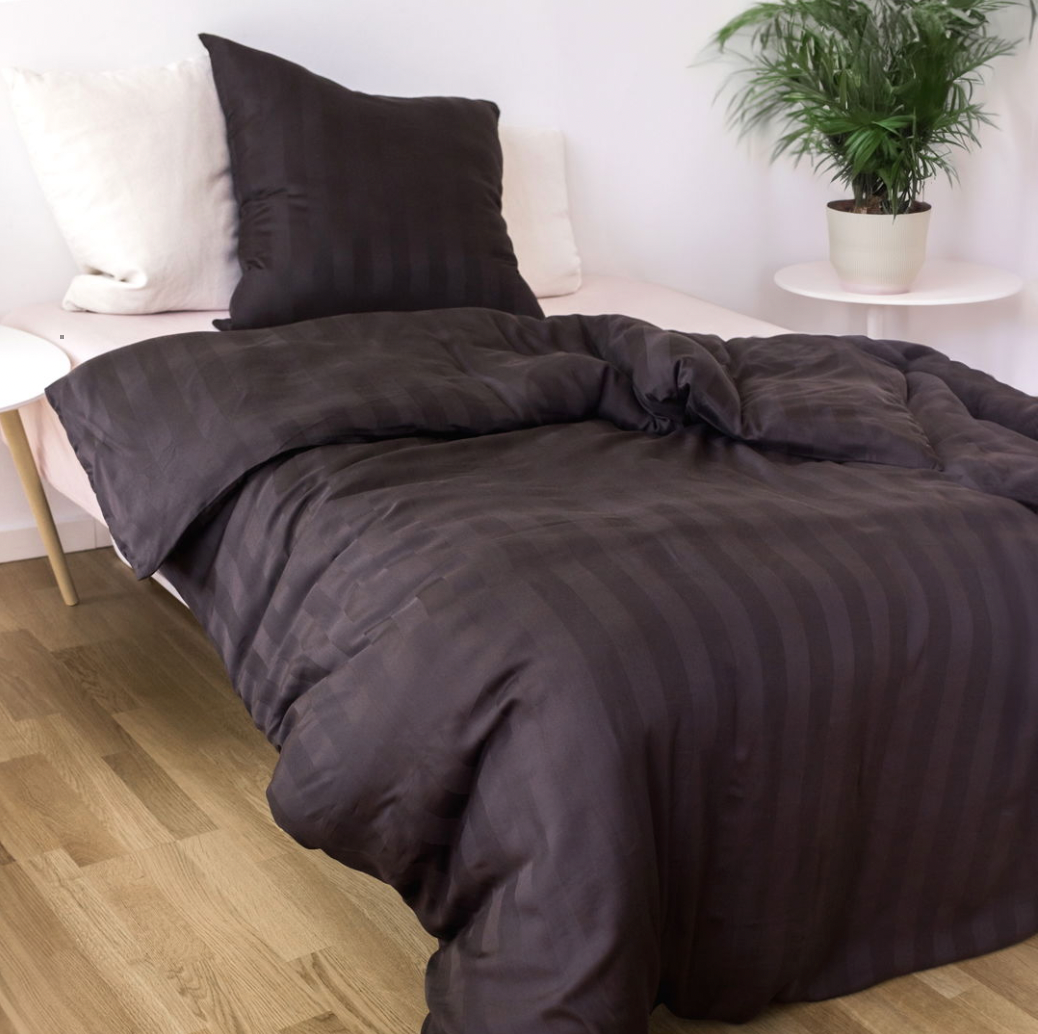 Bambus sateng sengetøy, brun, 140x200 - 63x60