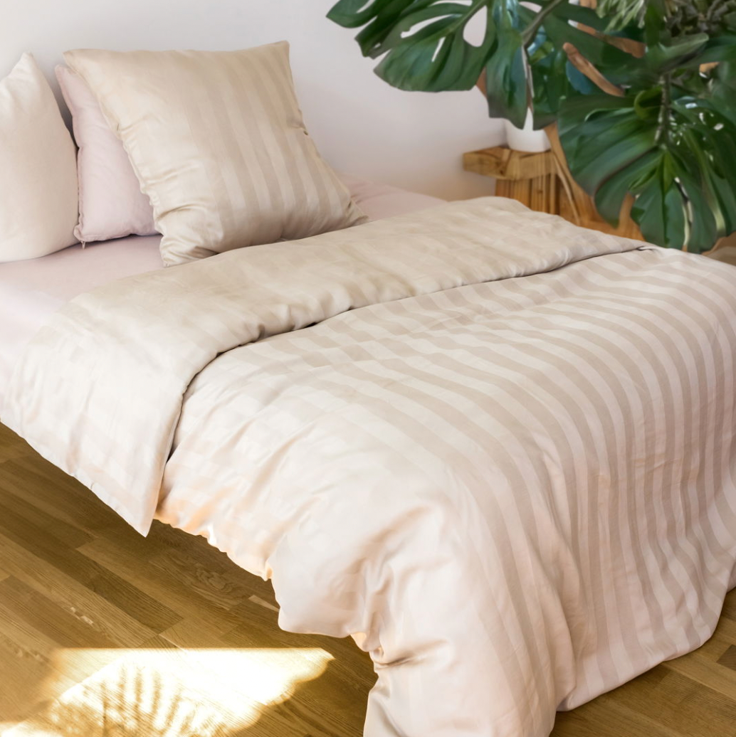 Bambus satin sengesett, beige, 140x200 - 63x60