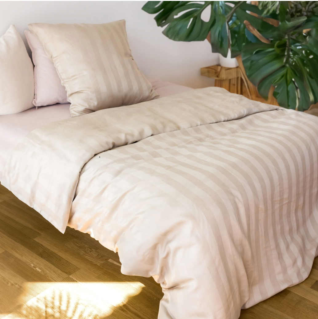 Bambus satin sengesett, beige, 140x220 - 63x60