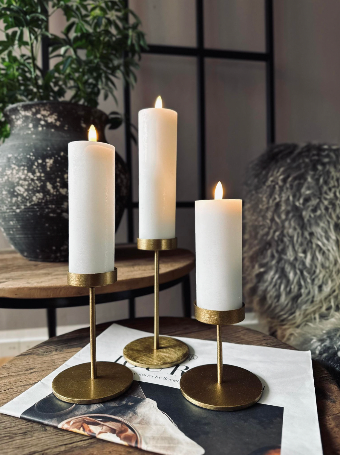 Lysestakesett til bloklys – Golden Liva