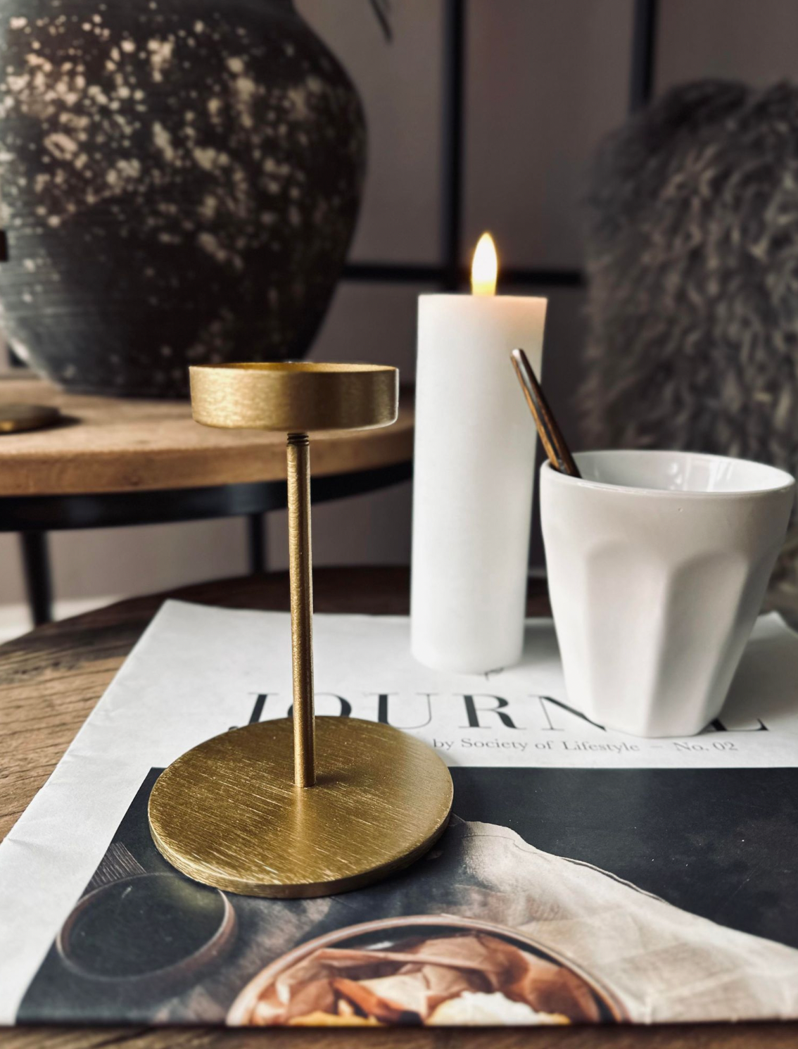 Lysestakesett til bloklys – Golden Liva