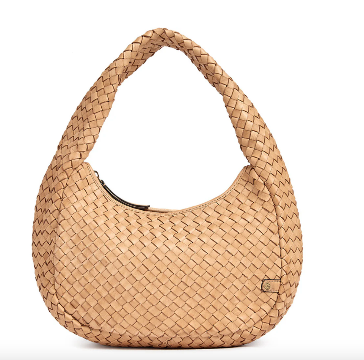 Elegant håndflettet skulderveske - Sand