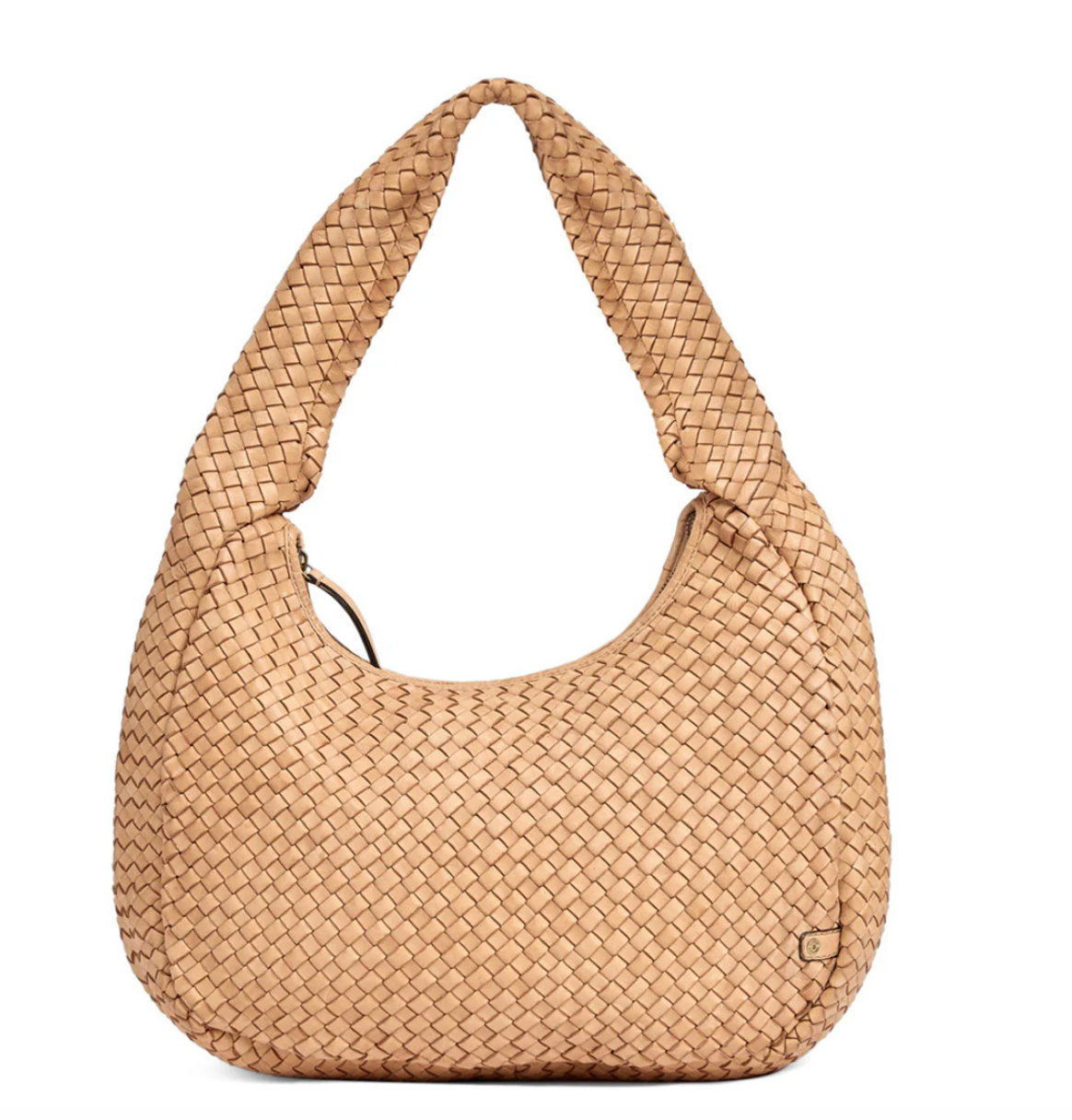 Elegant håndflettet skulderveske - Sand stor