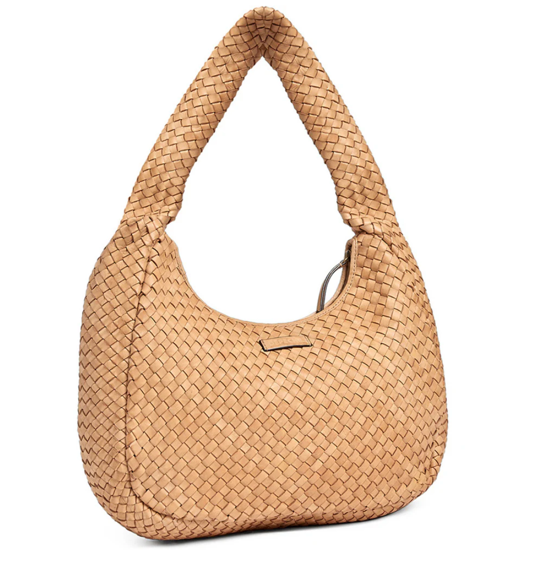Elegant håndflettet skulderveske - Sand stor