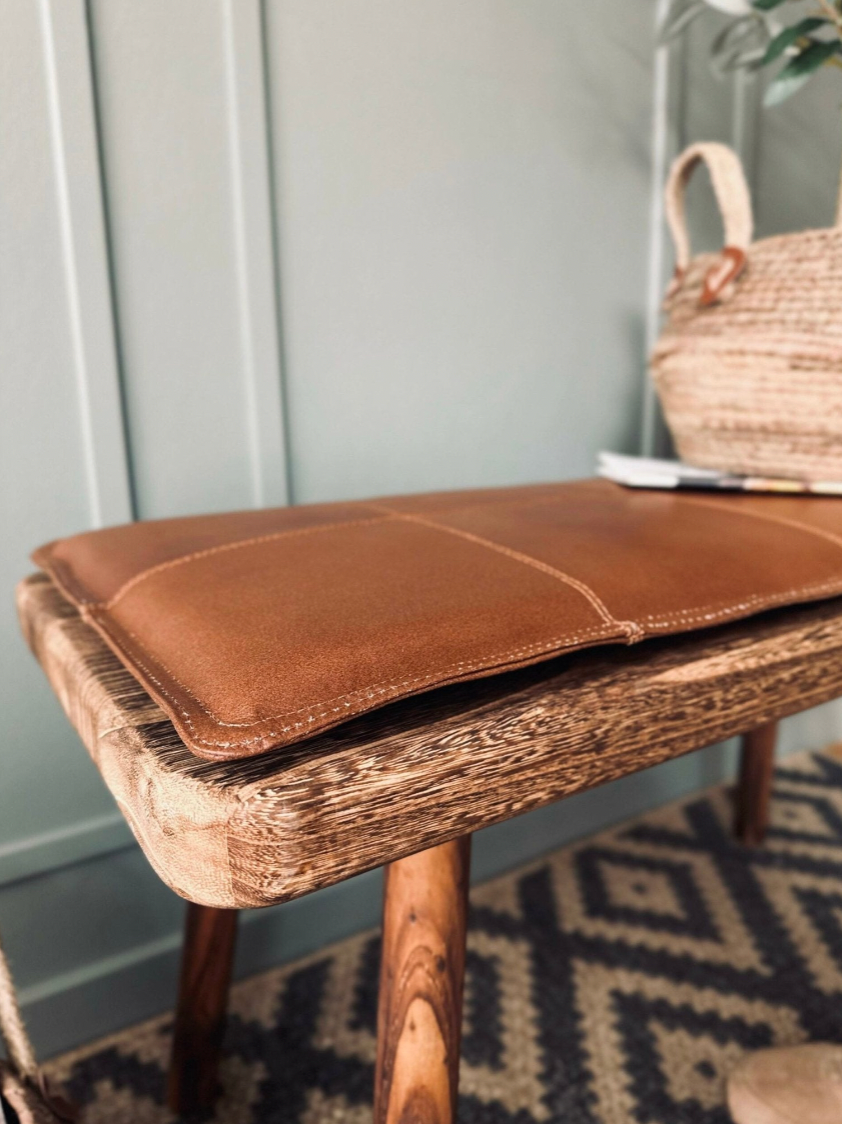 Pute i skinn 120 cm - Cognac bøffelskinn