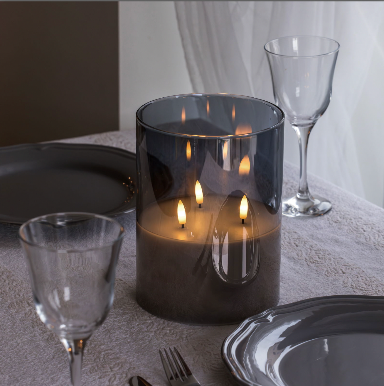 Stort LED blokklys i glass med 3 veker