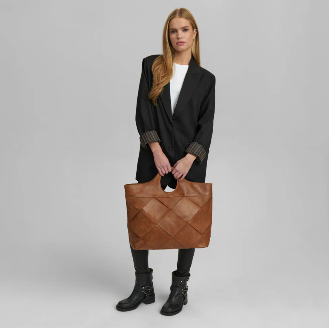 Eksklusiv håndflettet shopper - Soft cognac