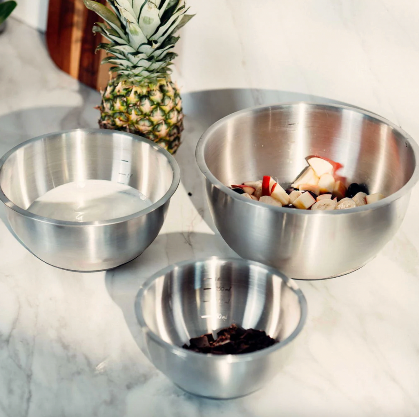 Blandeskål med silikonbunn og lokk, Sett med 3 stk