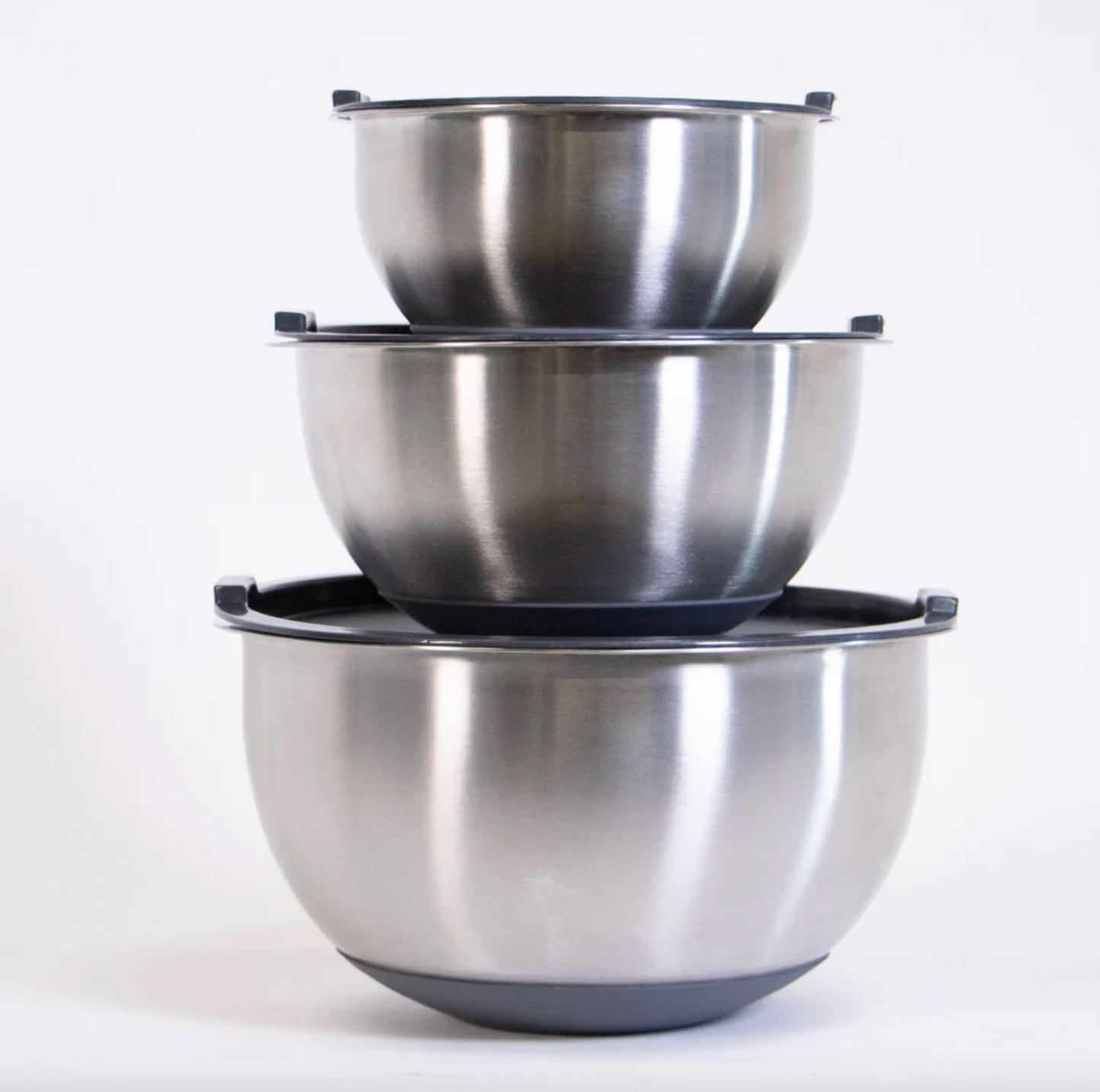 Blandeskål med silikonbunn og lokk, Sett med 3 stk