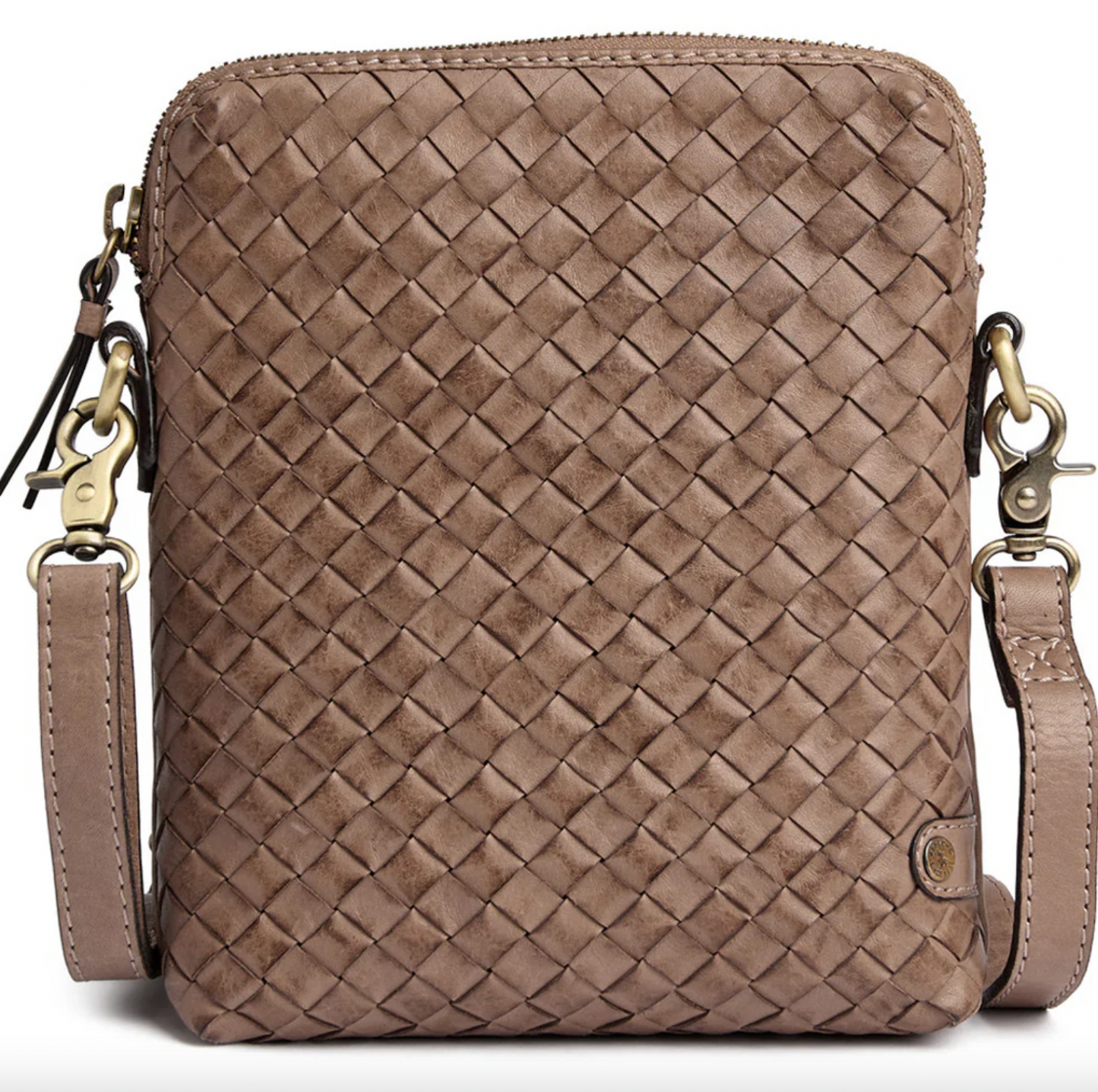 Mobiltaske Sofya håndflettet i mørk taupe