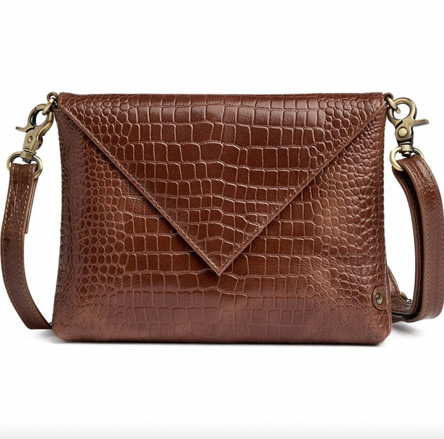 Clutch croco i skinn - Cognac