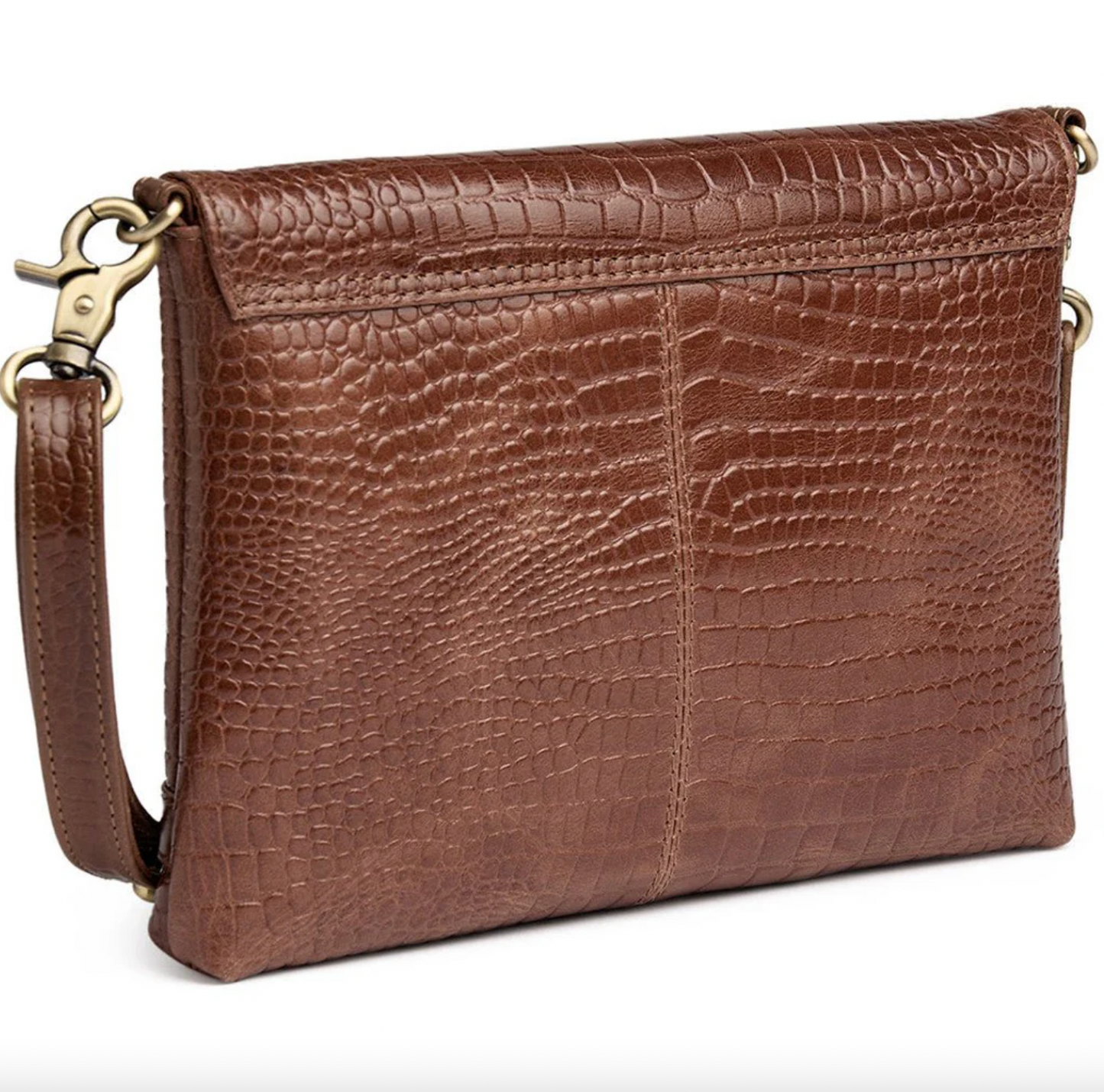 Clutch croco i skinn - Cognac