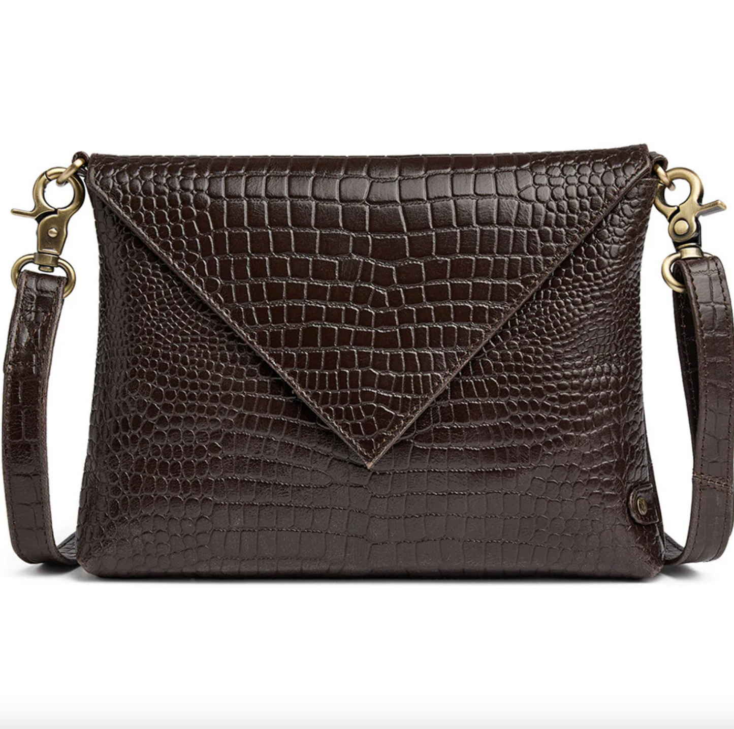 Croco-clutch i skinn - Brun