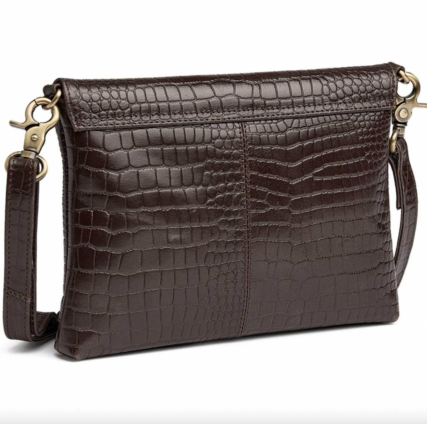 Croco-clutch i skinn - Brun