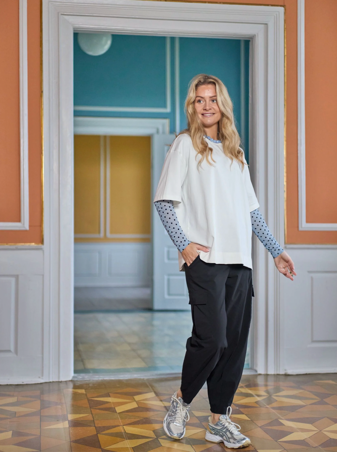 Prikket mesh-bluse - Jeans blue