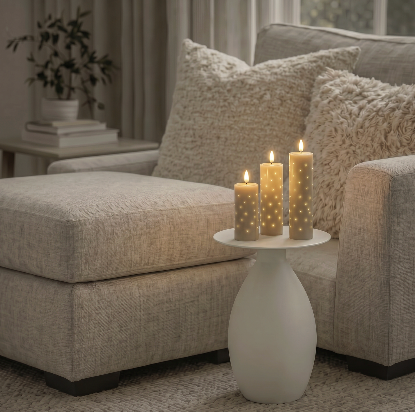 LED Blokklys TWINKLE beige - Sett med 3 lys.