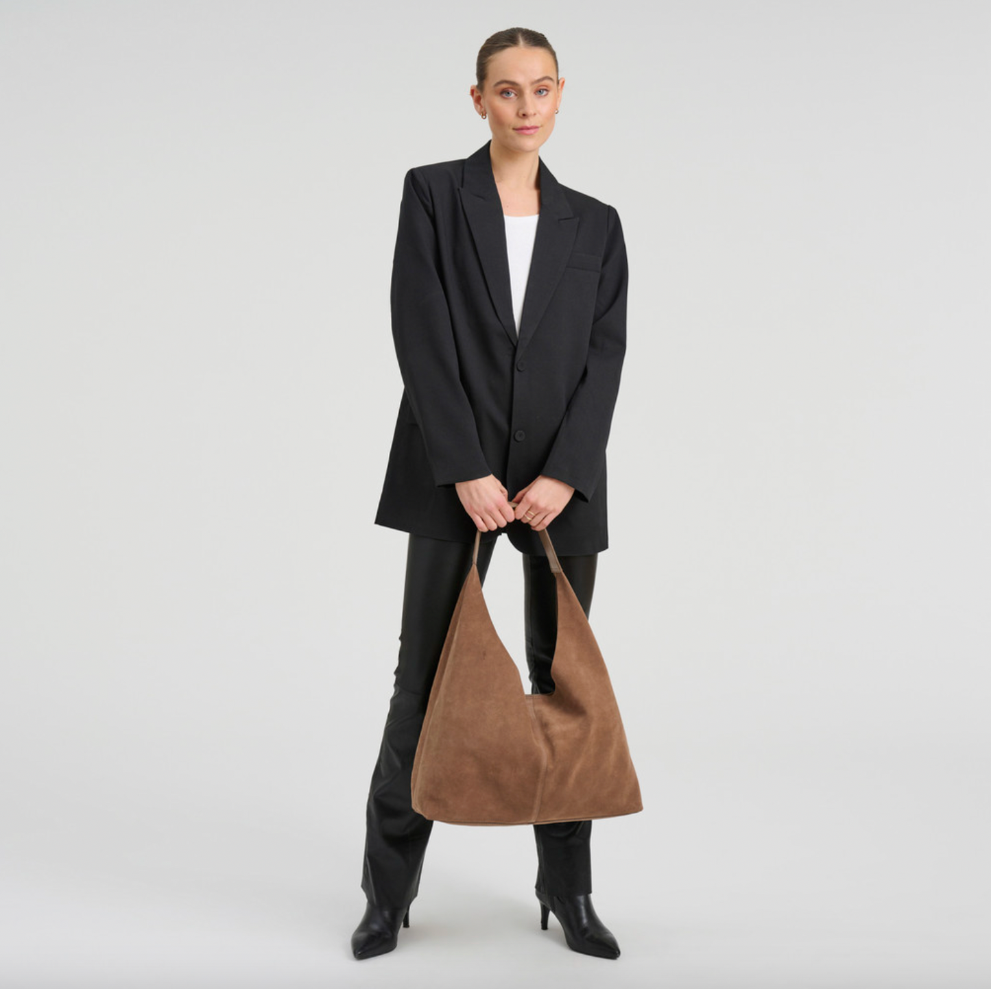 Shopper i mykt ruskinn - Sand