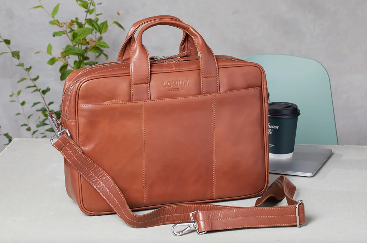 Laptopveske MELLO - Cognac-skinn