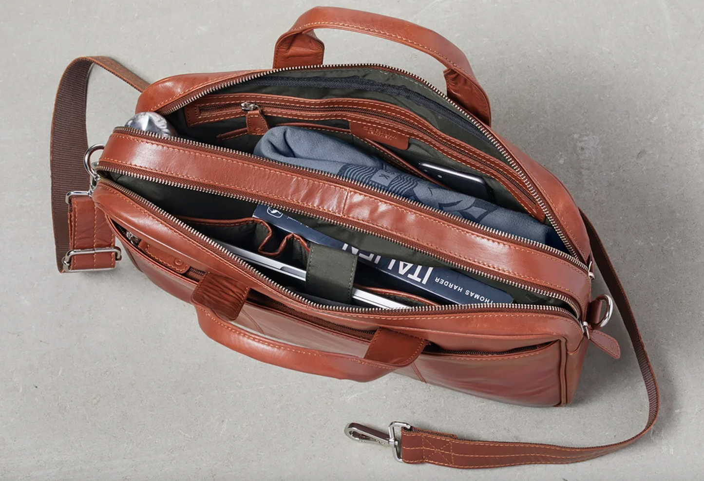 Laptopveske MELLO - Cognac-skinn