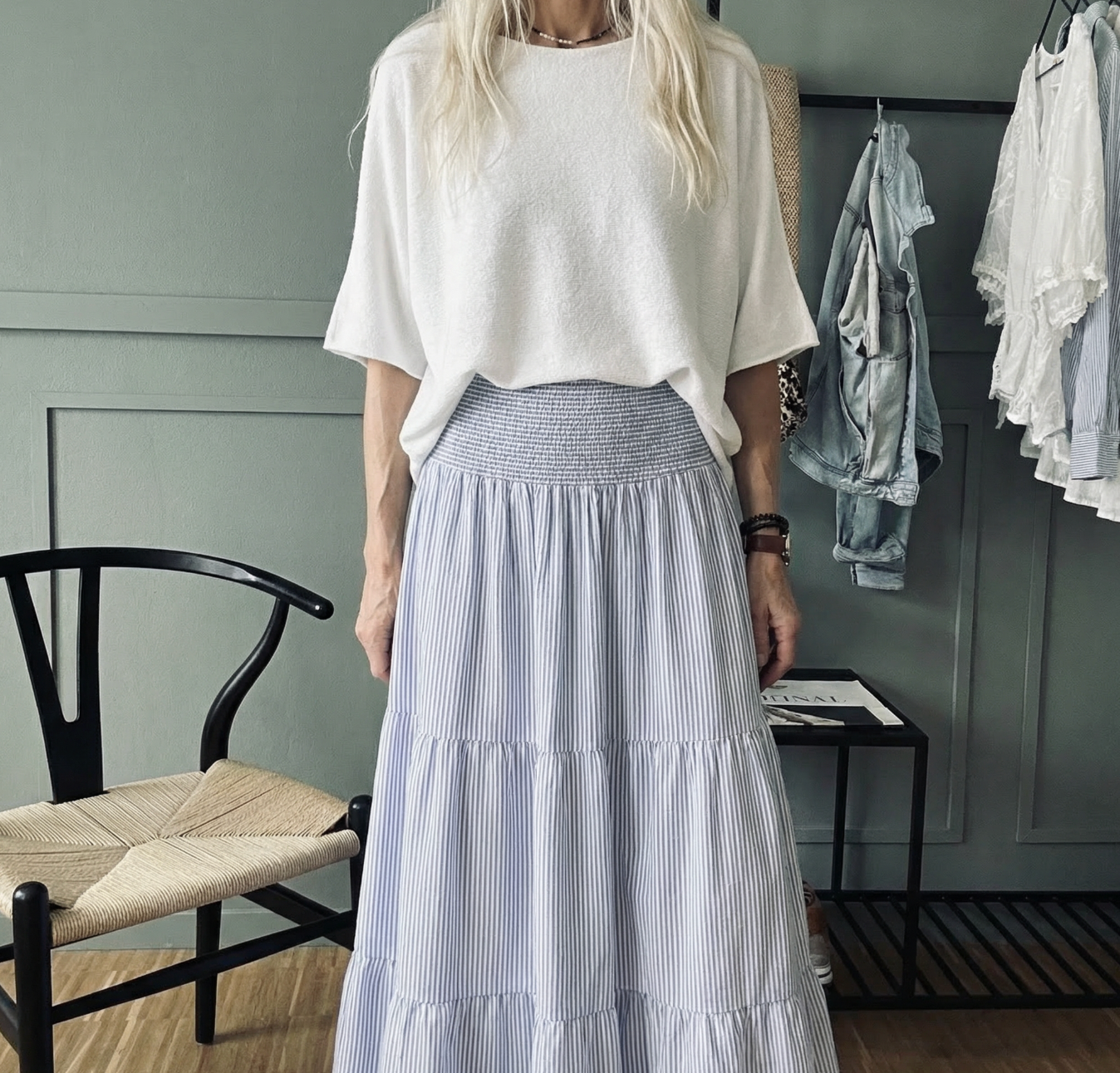 Skjørt med smock – Blå stripe