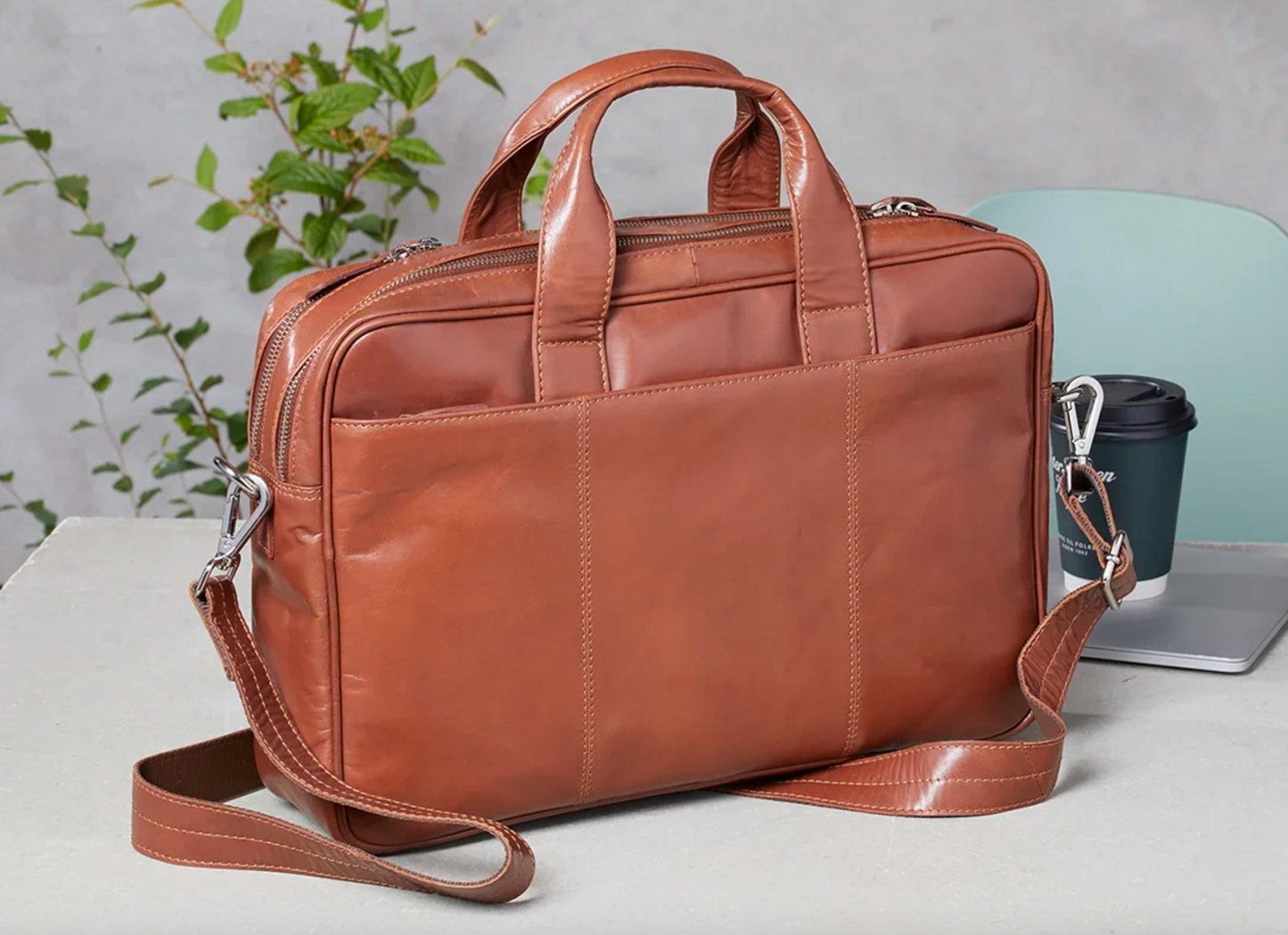 Laptopveske MELLO - Cognac-skinn