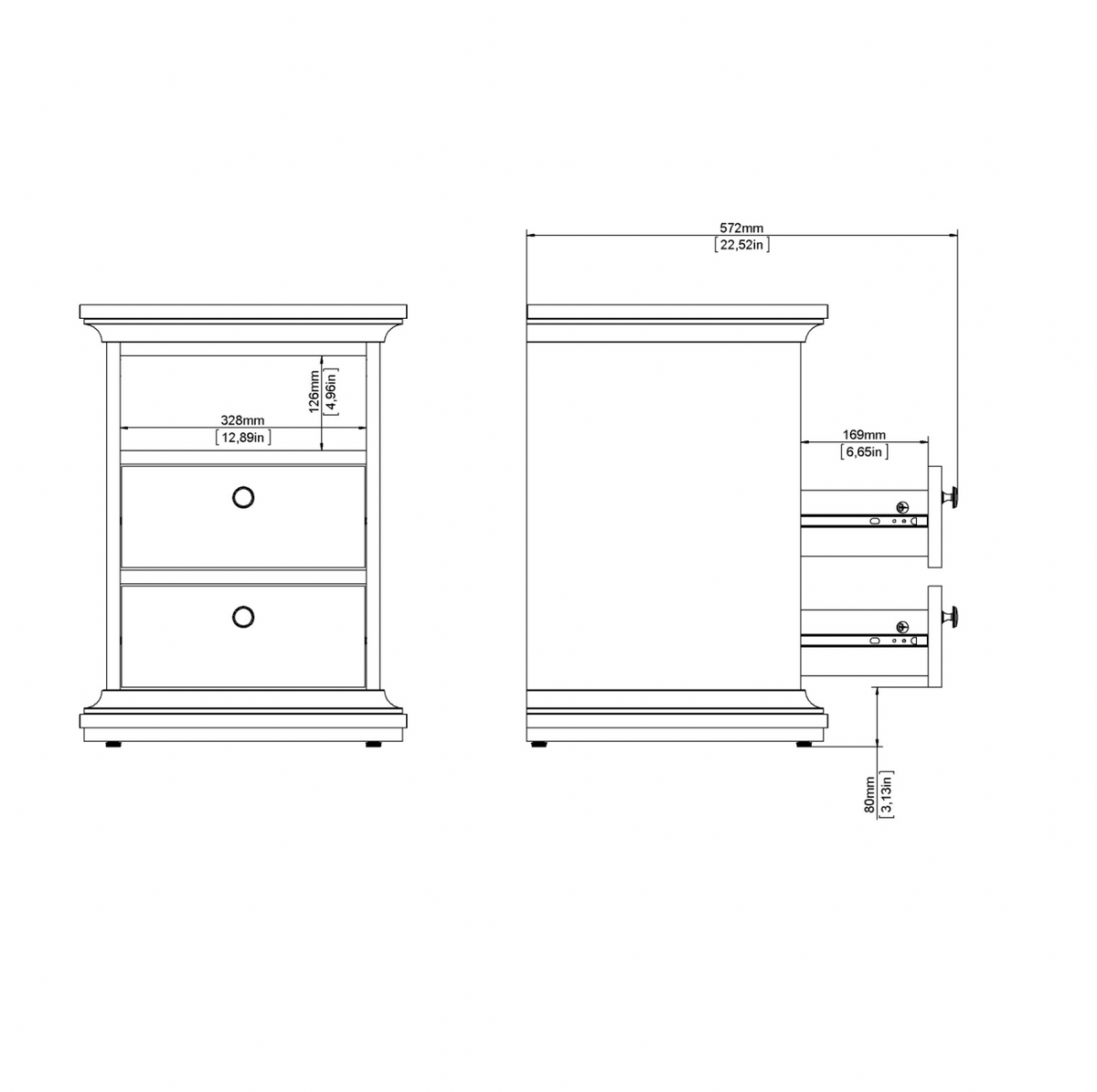 Nattbord Paris White – 2 skuffer