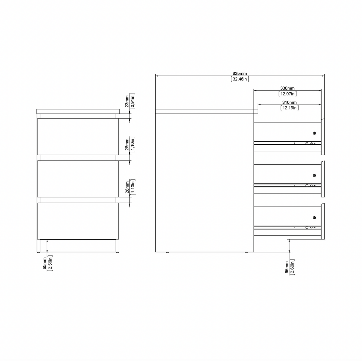 Nattbord 3 skuffer - Black