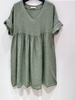 V-neck lin kjole - Dusty green