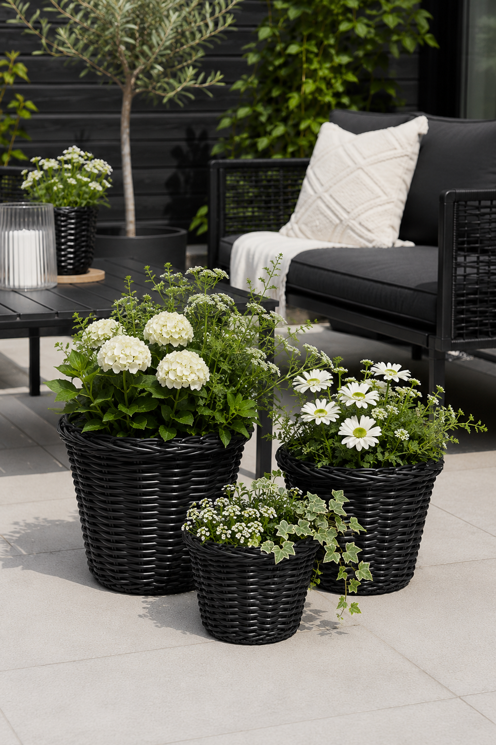 Plantekurver i svart flett - 3 stk