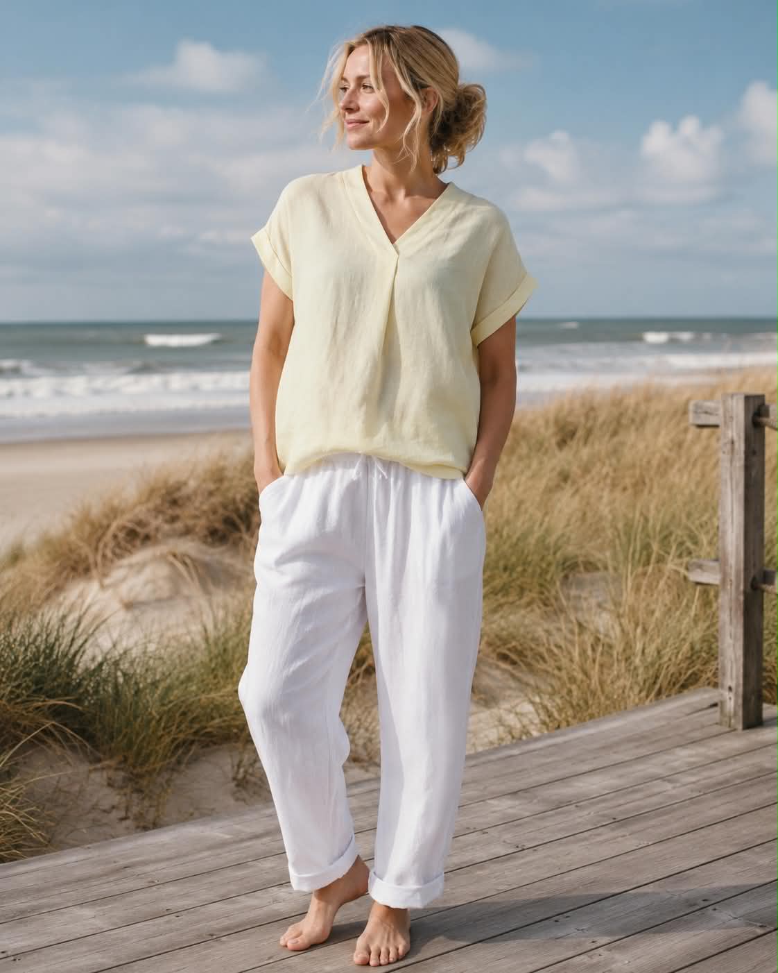 T-skjorte - Flea yellow linen
