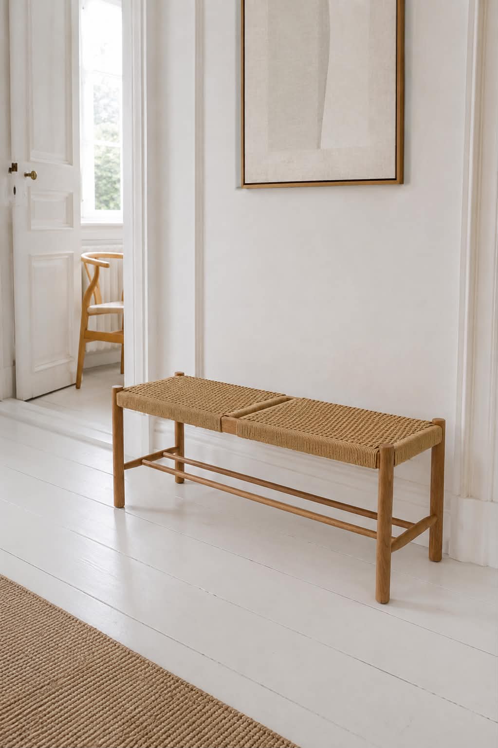 Benk Cotta i massiv eik og flettesete - 110cm