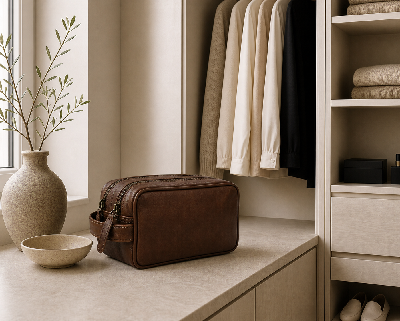 Dobbel toalettmappe Faust - Dark brown