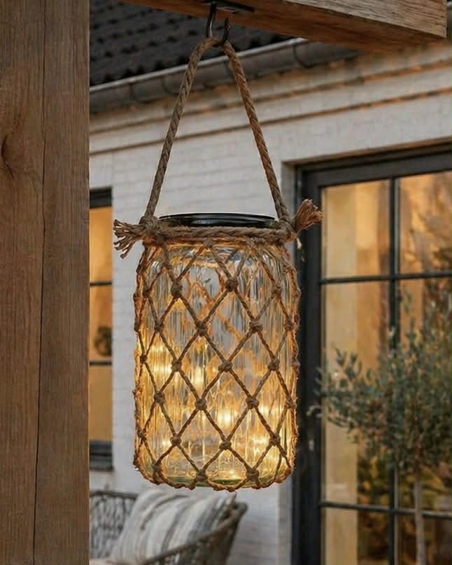 Solcellelanterne - glass og jute