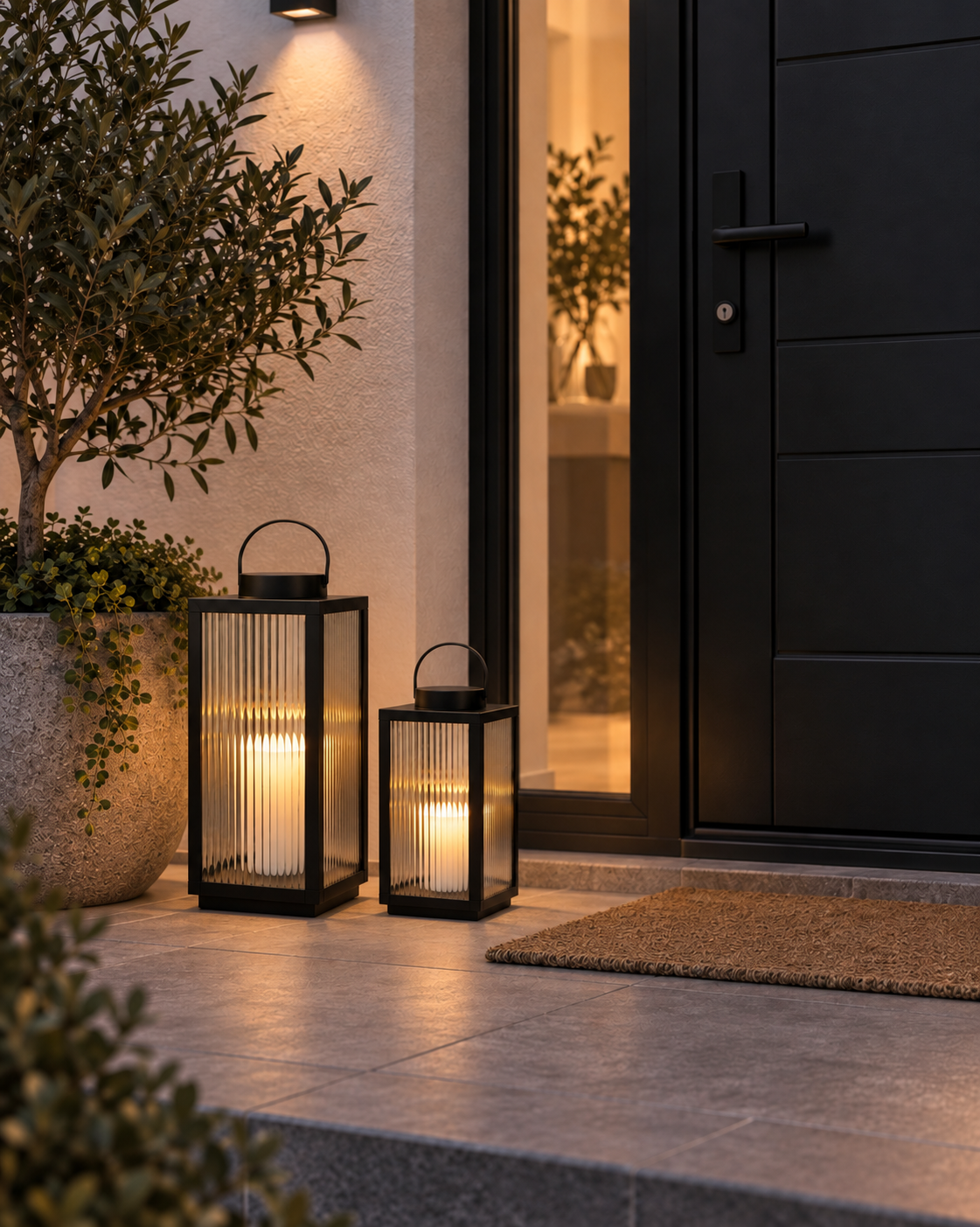 Lanterne Nordic med bloklys og timer