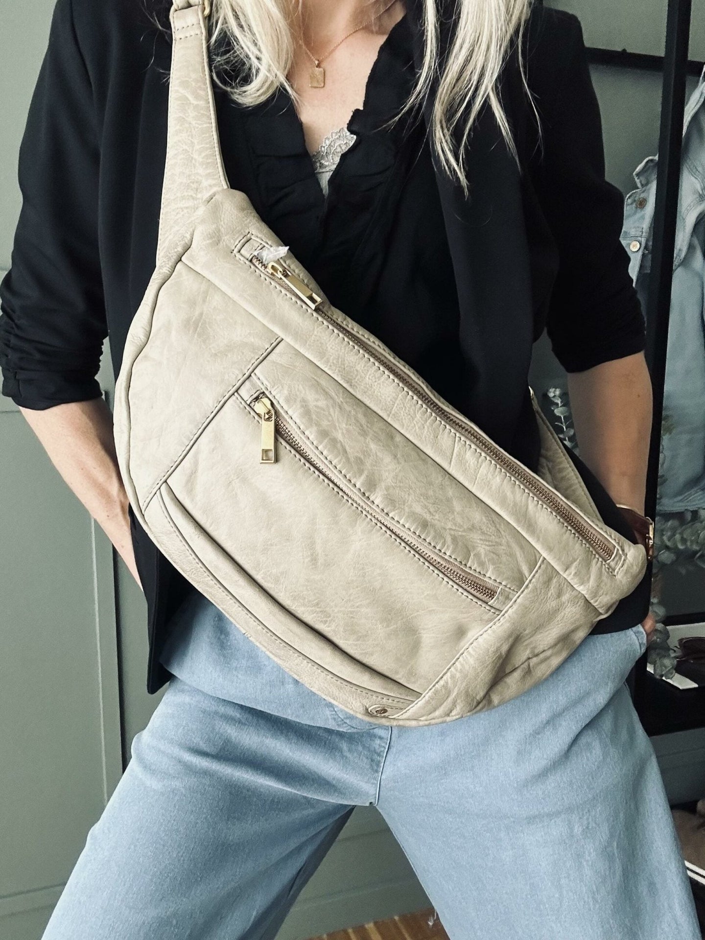 Bæltetaske XL MIRA – Sand / Gold - VIAMAJA.DK