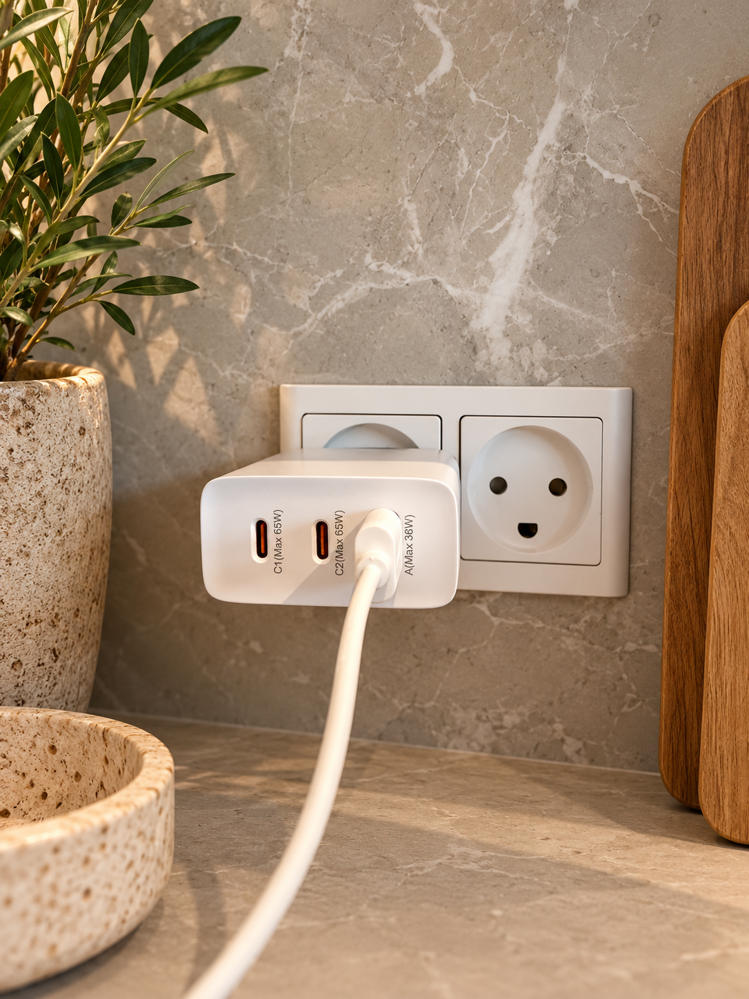 Rask USB-C-lader med 3 porter