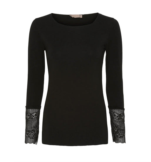 Bluse BASIS med blondedetaljer – Black - VIAMAJA.DK