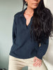 Bluse i vaffelstrikket bomull – Navy