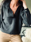 Bluse i vaflet bomuld – Stone black - VIAMAJA.DK