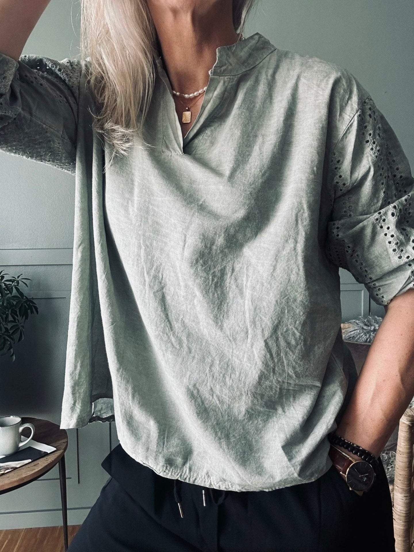 Bluse – Kaki Cold Wash - VIAMAJA.DK