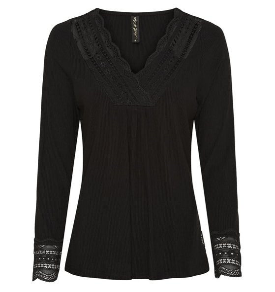 Bluse med blonde – Black - VIAMAJA.DK