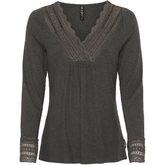 Bluse med blonde – Dark grey - VIAMAJA.DK
