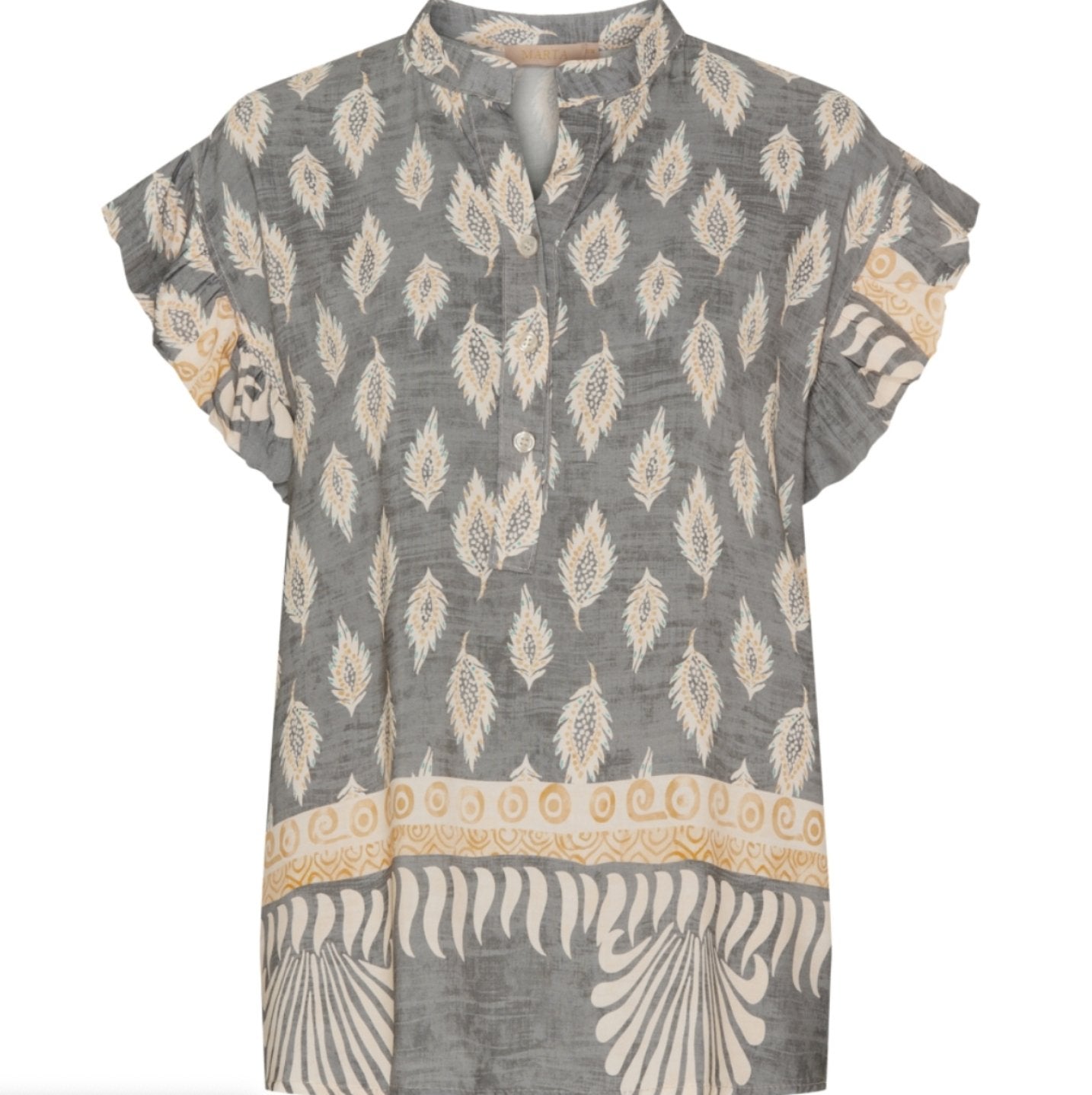 Bluse med flæsekant – Grey Nadia - VIAMAJA.DK