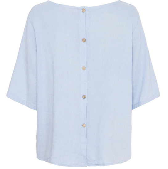 Bluse med knapper – Soft blue hørmix - VIAMAJA.DK