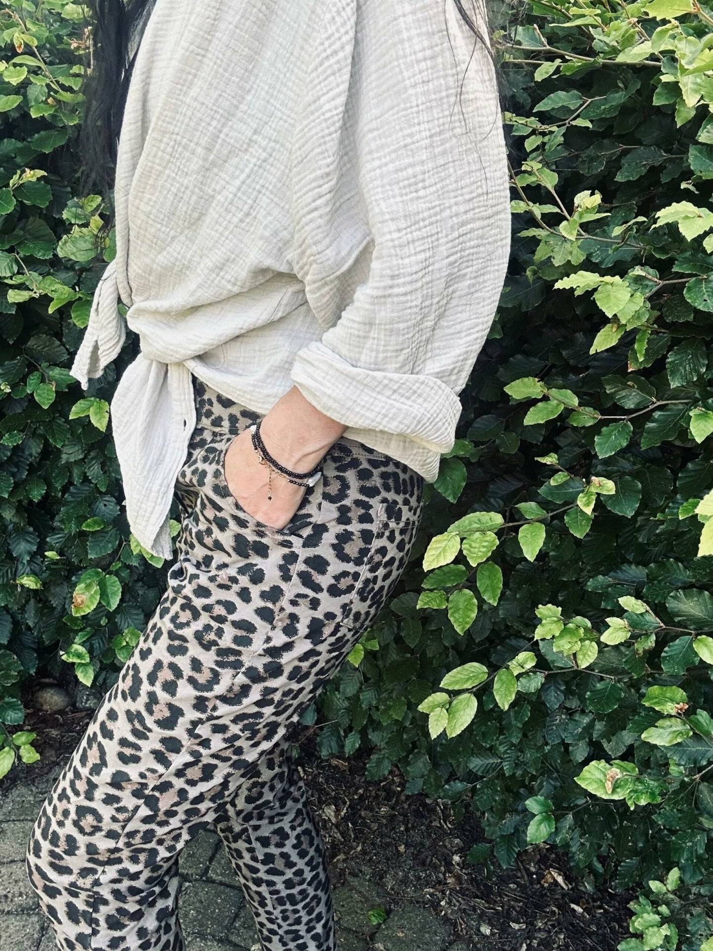 Bukser Leopard med stretch - Taupe - VIAMAJA.DK