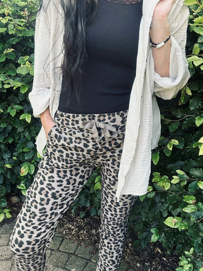 Bukser Leopard med stretch - Taupe - VIAMAJA.DK