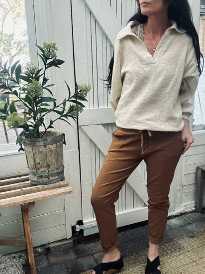 Bukser m. stretch - Camel plus onesize 40 - 48 - VIAMAJA.DK