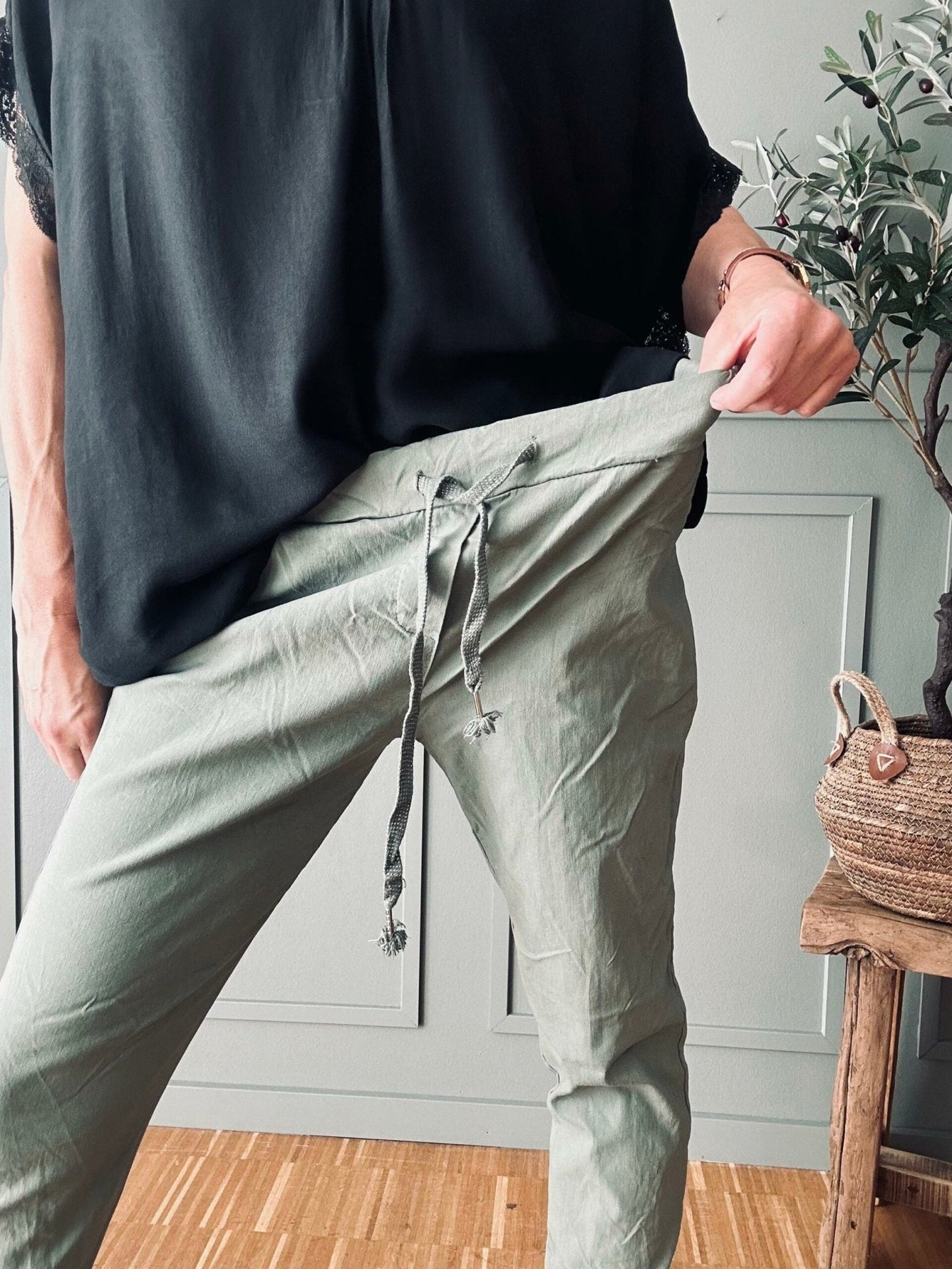 Bukser m. stretch – Kaki plus onesize 40 - 48 - VIAMAJA.DK