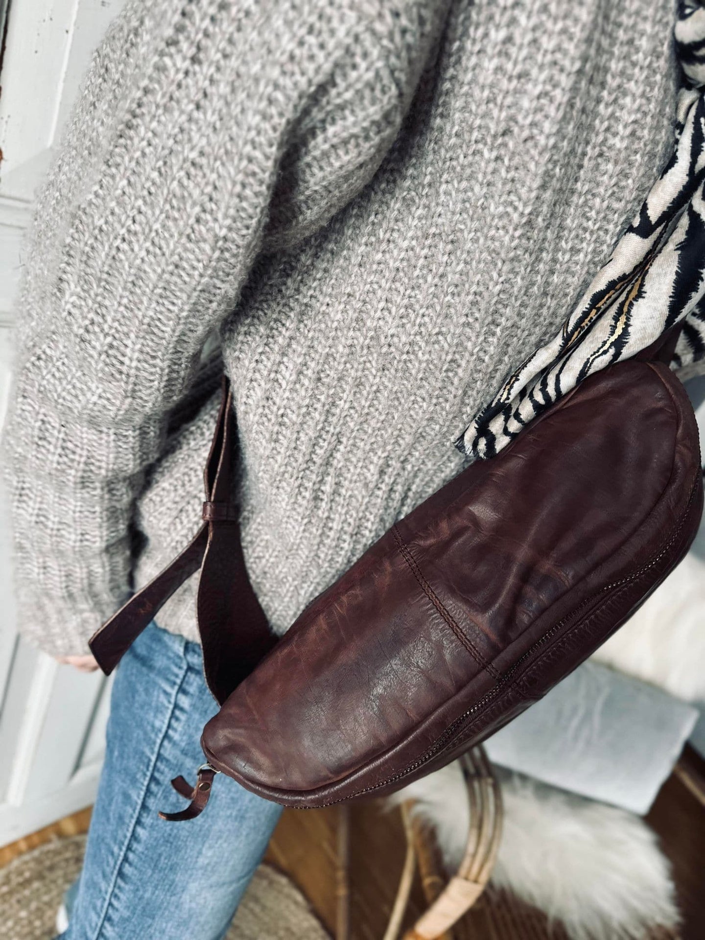 Bumbag Big Leather - Dark cognac - VIAMAJA.DK